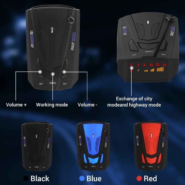 Low Price V7 Radar Detector Voice Alert Car Detector with 360 Degree Speed Alarm System